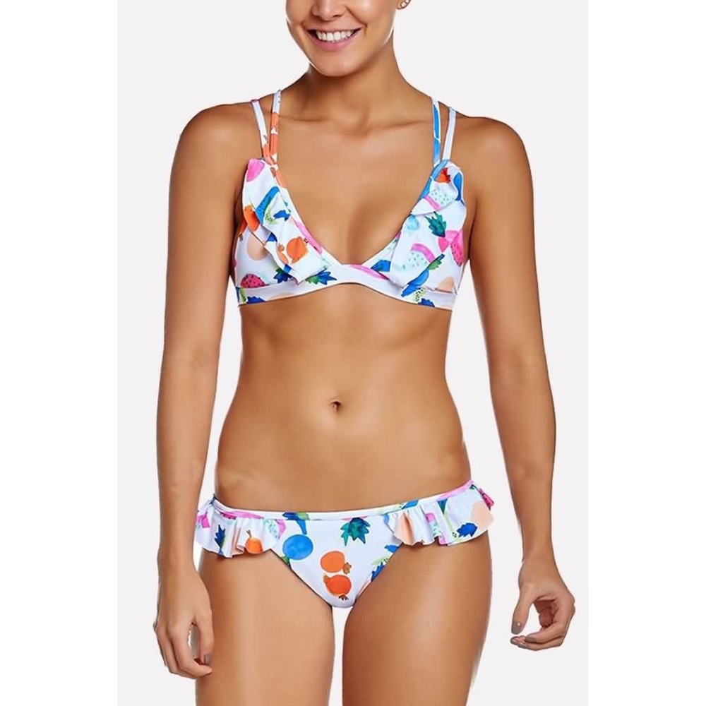 White Ruffle Fruit Bikini